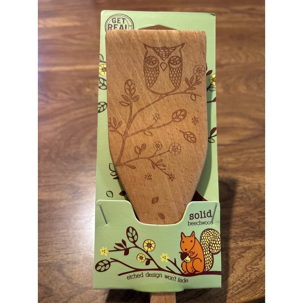 Talisman Designs Solid Beechwood Turner Spatula Owl‎ Etched Wood Kitchen Decor